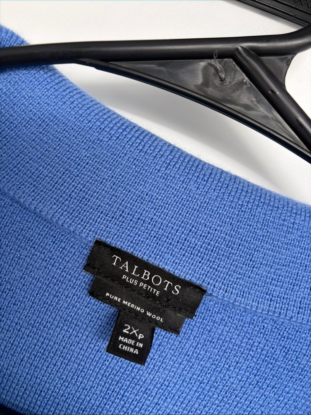 NWOT Talbots Sz 2X Petite Blue Merino Wool Knit Sweater Jacket Blazer Chic - Picture 5 of 7